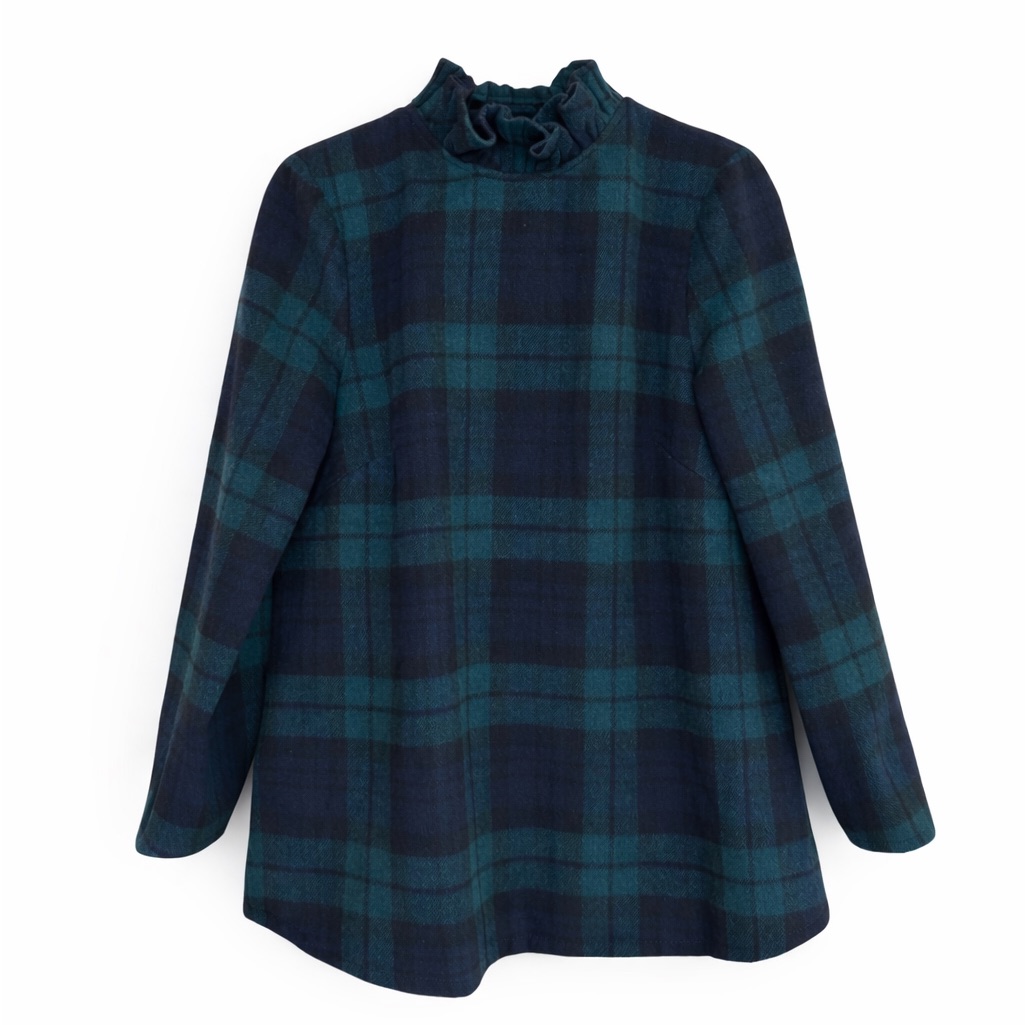 Tuckernuck Blackwatch Plaid Faye Blouse Wool Blend Bow Neck Top Size S